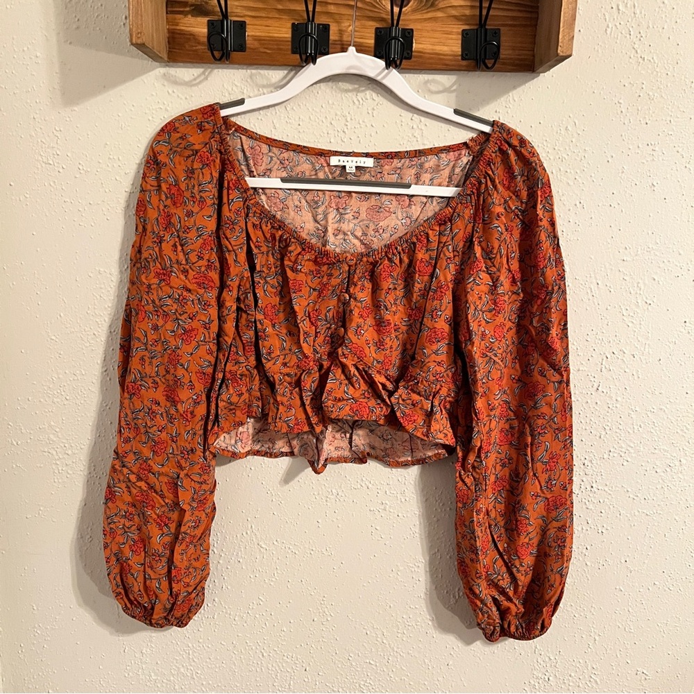 Elegant Orange Floral Women's Blouse